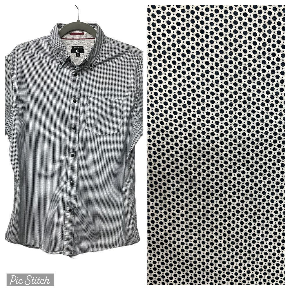 A&I Men's Modern Fit Micro Polka Dot Button Down‎ Shirt Size M Short Sleeve